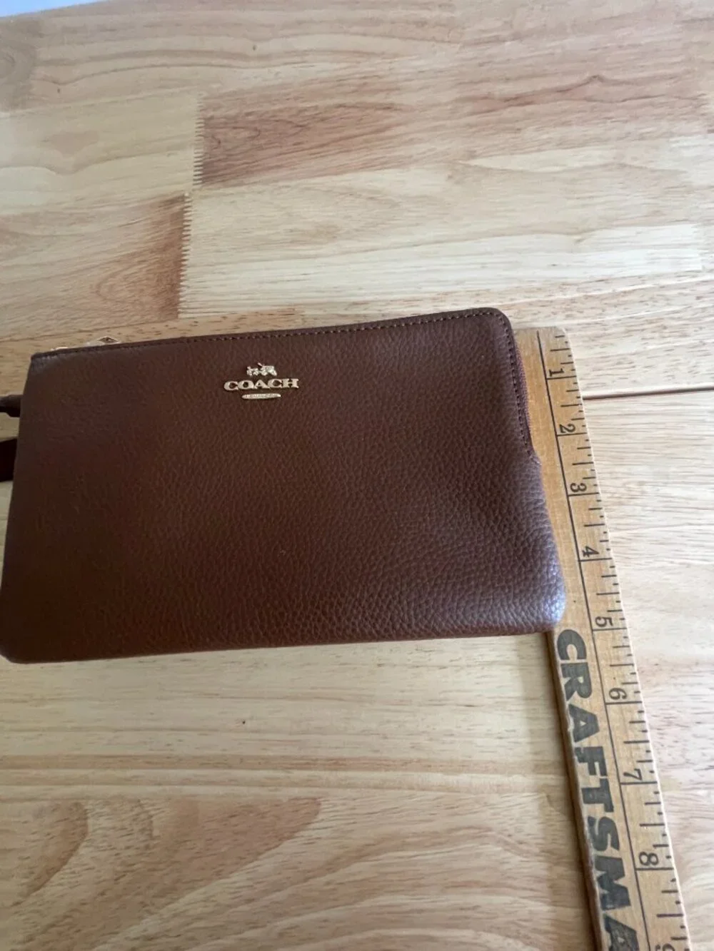 Coach Brown Pebble Leather Double Zip Wristlet Wallet F87587
